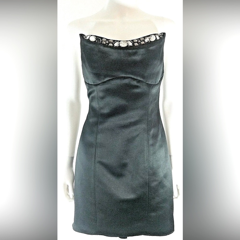 NWT! Allen Schwartz Prive Satin Strapless Jeweled Sweetheart Asymmetrical Dress